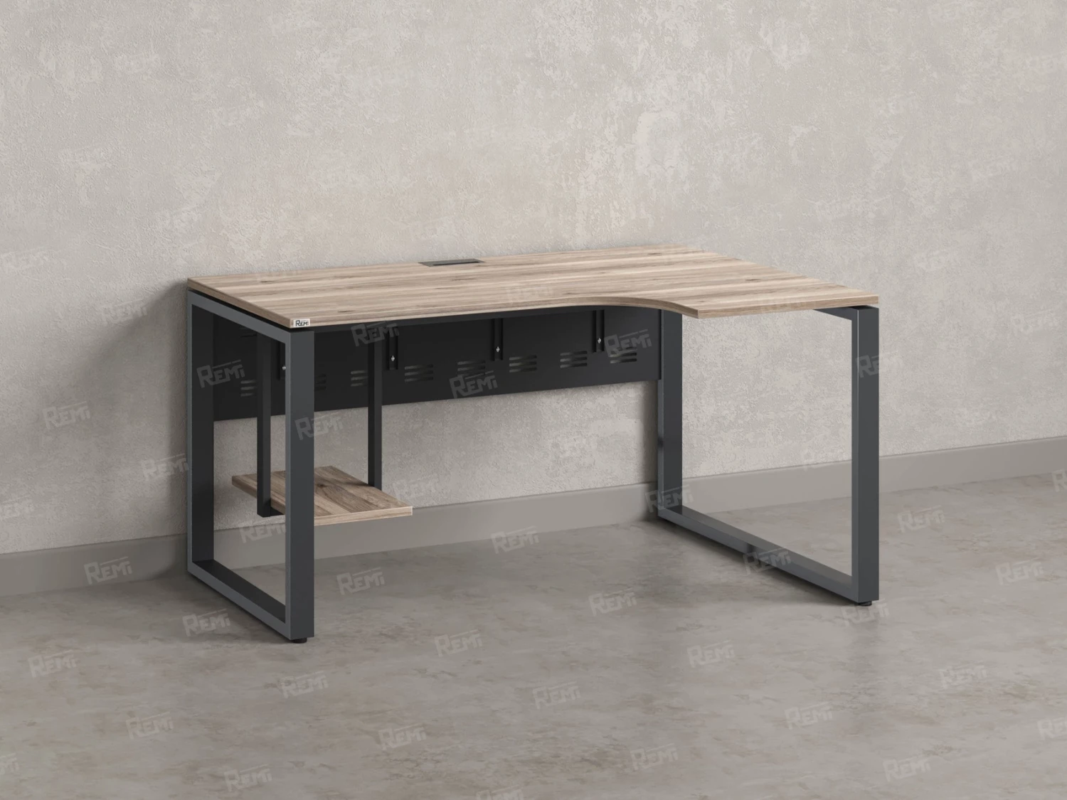 Стол угловой, экран металл, О-опора, правый 1800x600/900x750, RM057-18x6-9 Дуб Маувелла/Серый