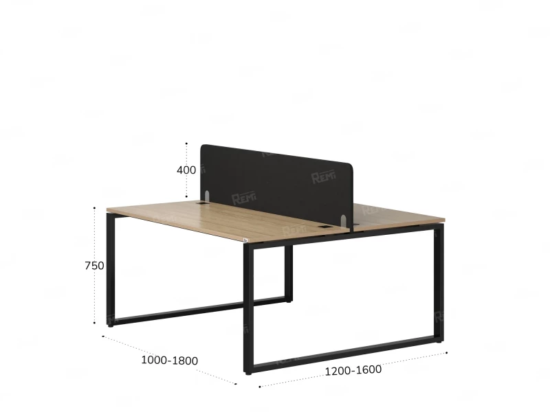 Бенч-система, 2 рабочих места, с одним тканевым экраном 1600x1400x750 RM169-1-16x14 Вяз Швейцарский светлый/Черный