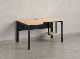 Стол угловой, экран металл, П-опора, левый 1400x900/1200x750, RM059-14x9-12 Вяз Швейцарский светлый/Черный