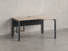 Стол угловой, экран металл, П-опора, правый 1600x600/900x750, RM058-16x6-9 Дуб Маувелла/Серый
