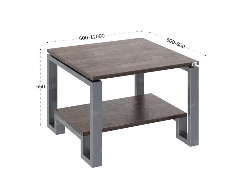 Журнальный стол с полкой 1200x700x550 RM181-12x7 Дуб Апрельский шоколад/Серый