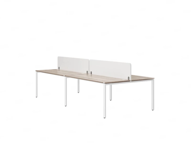 Бенч-система, 4 рабочих места, на П-образных опорах, 2 тканевых экранов 2800x1400x750 RM166-3-14x14 Дуб Маувелла/Белый