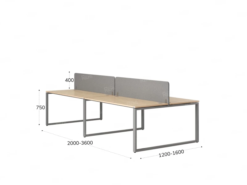 Бенч-система, 4 рабочих места, на О-образных опорах, 2 тканевых экранов 2400x1400x750 RM170-3-12x14 Вяз Швейцарский светлый/Серый
