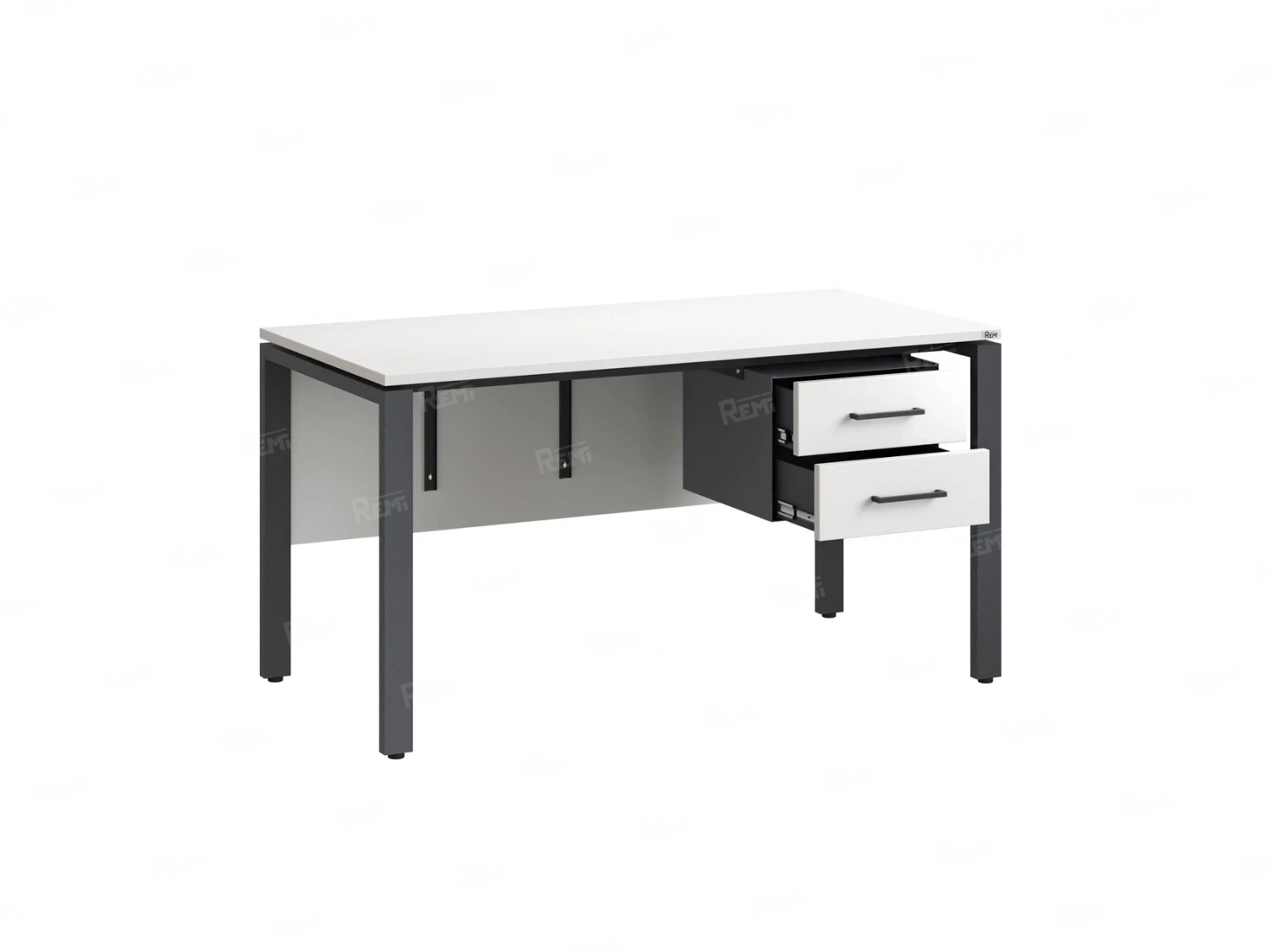 Стол прямой, подвесная тумба, ЛДСП экран, П-опора 2000x700x750 RM031-20x7 Белый/Серый