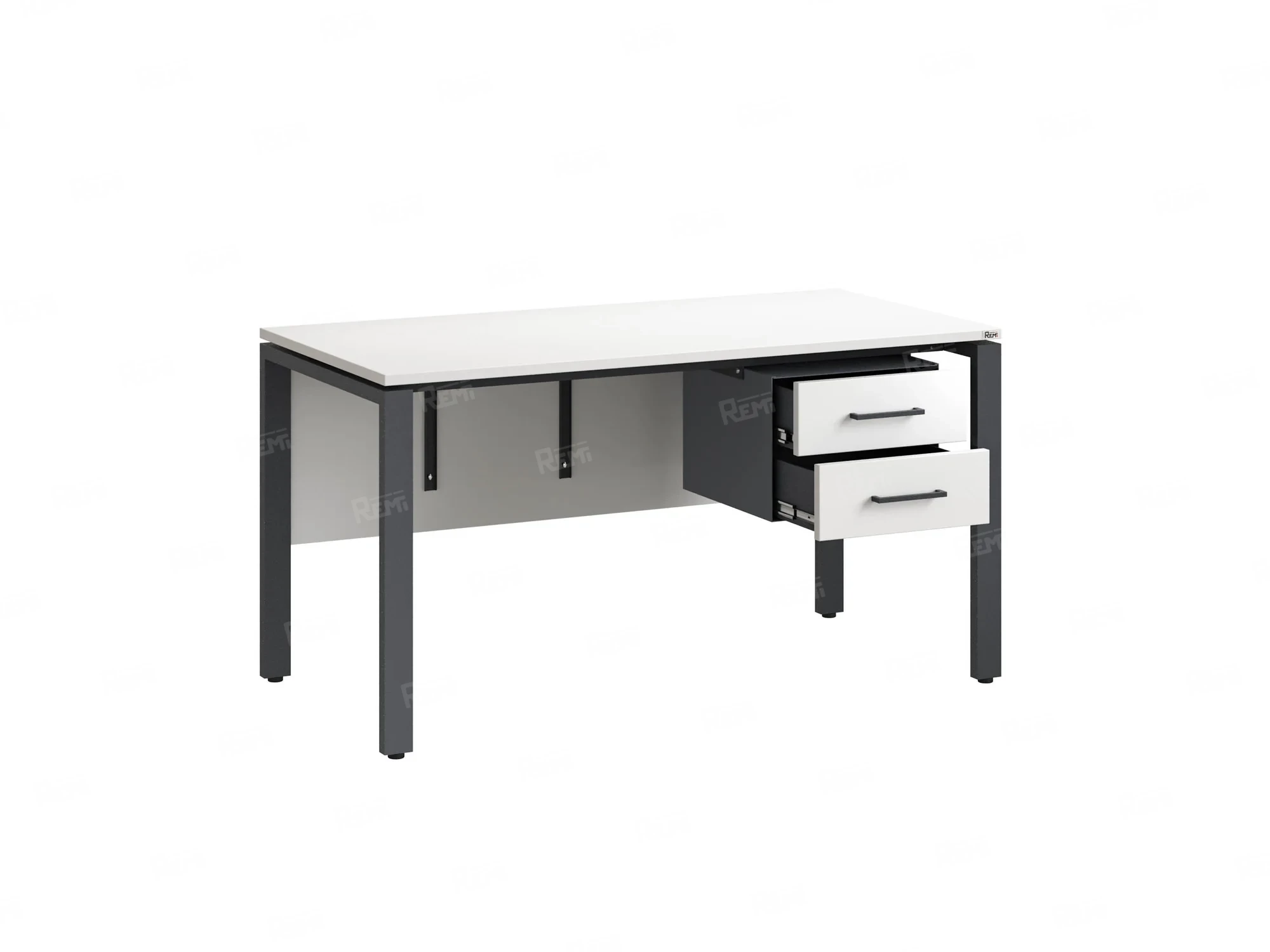 Стол прямой, подвесная тумба, ЛДСП экран, П-опора 2000x700x750 RM031-20x7 Белый/Серый