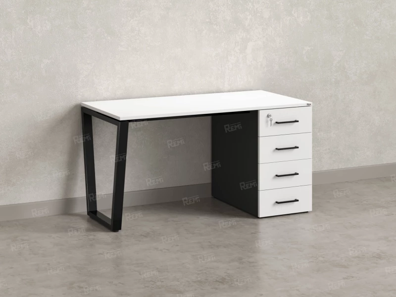 Стол прямой с тумбой на U-образных опоре, правый 1800x700x750 RM101-18x7 Белый/Черный
