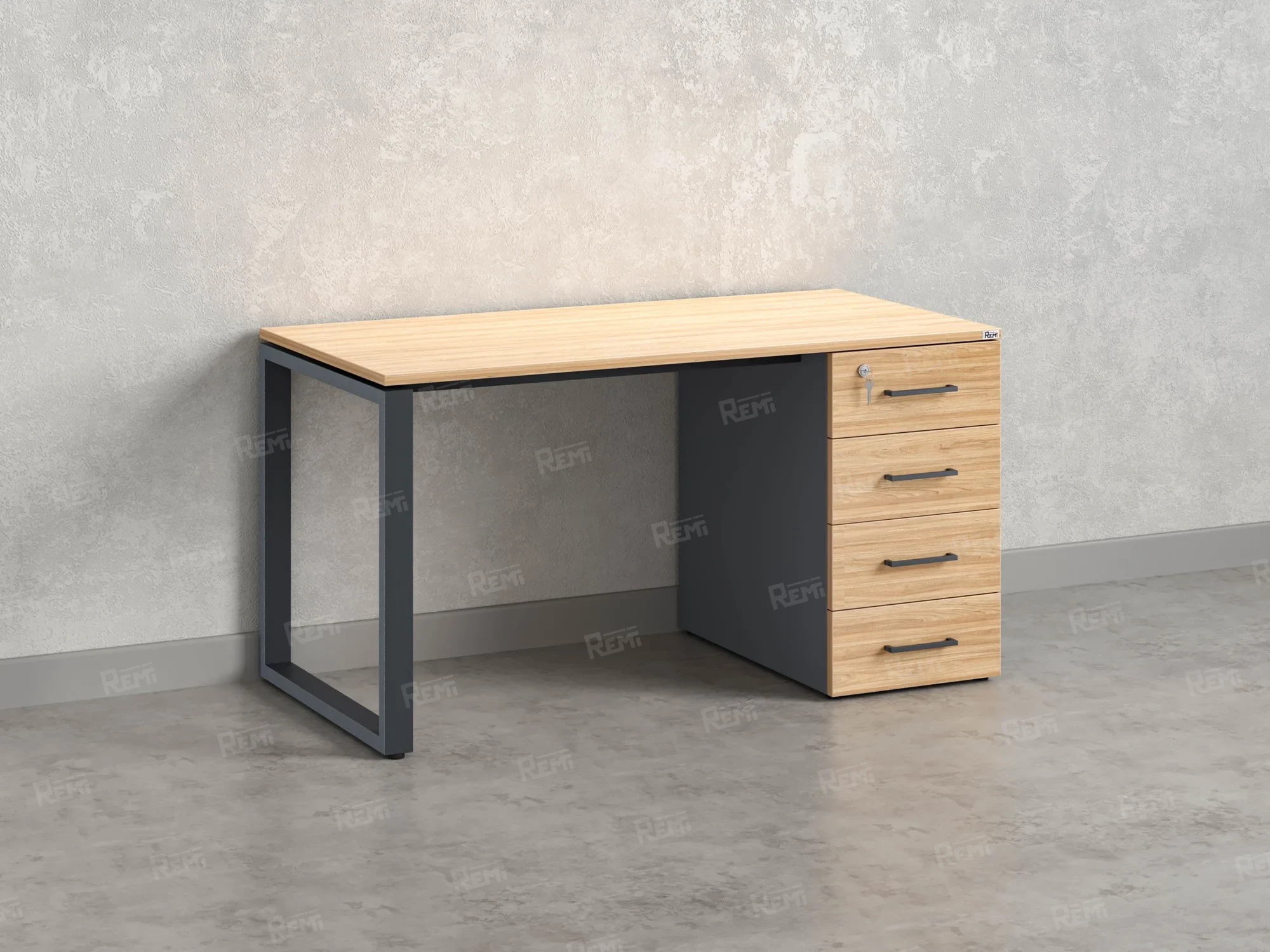 Стол прямой с тумбой на О-образных опоре, правый 1600x700x750 RM105-16x7 Вяз Швейцарский светлый/Серый