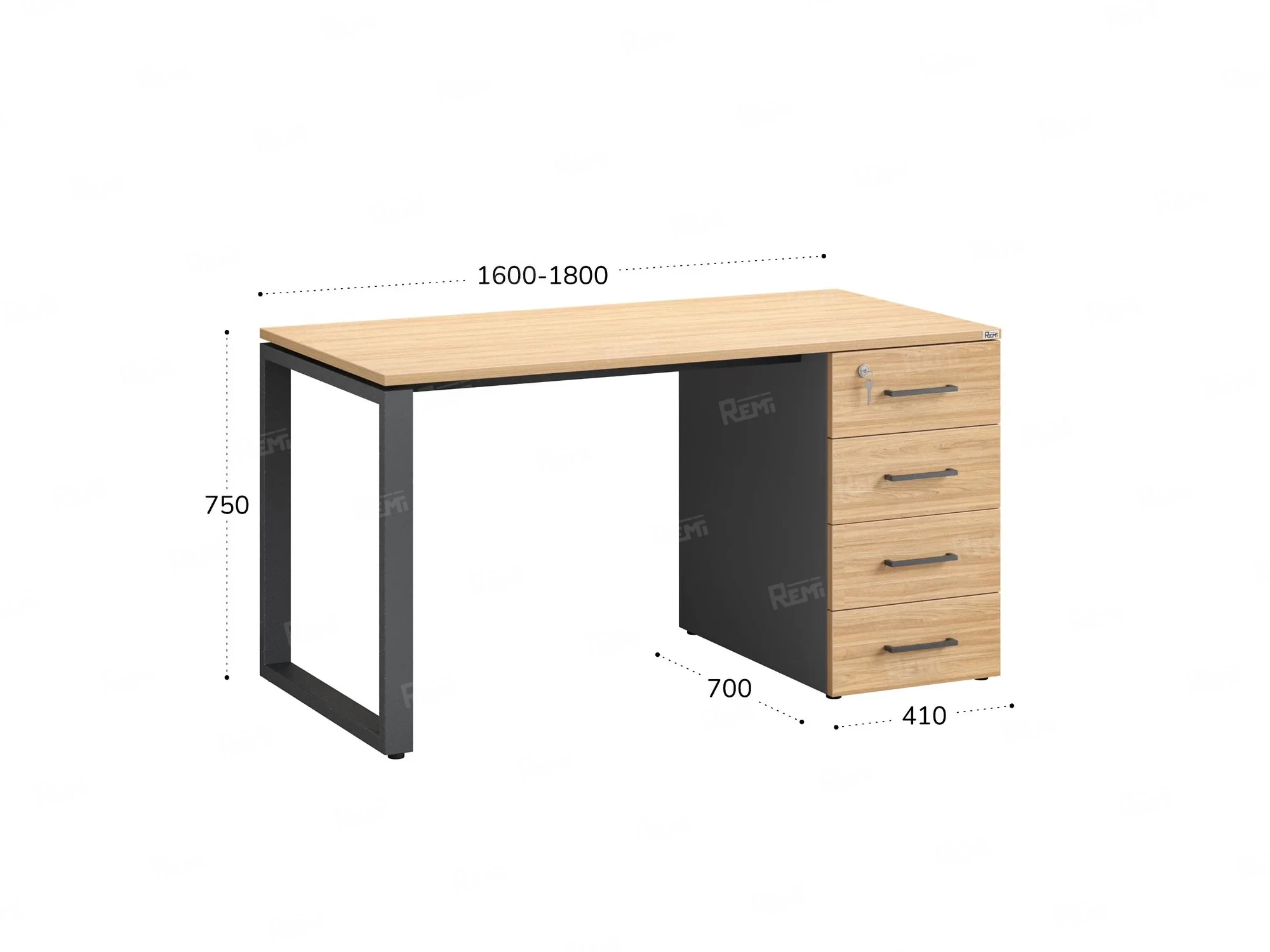 Стол прямой с тумбой на О-образных опоре, правый 1600x700x750 RM105-16x7 Вяз Швейцарский светлый/Серый