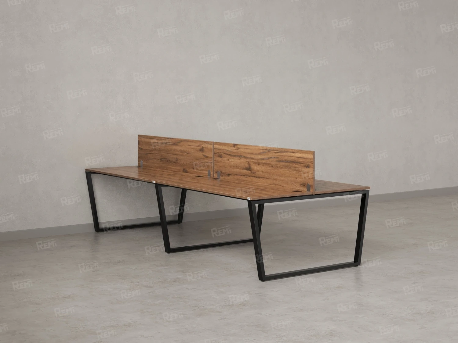 Бенч-система, 4 рабочих места, на U-образных опорах, 2 ЛДСП экранов 2400x1600x750 RM173-4-12x16 Дуб Юстус/Черный