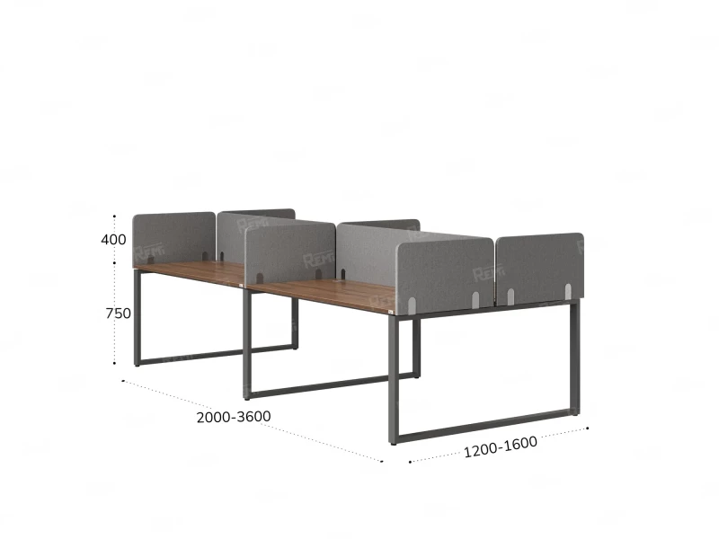 Бенч-система, 4 рабочих места, на О-образных опорах, 8 тканевых экранов 2400x1600x750 RM170-1-12x16 Дуб Юстус/Серый