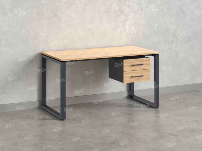 Стол прямой с подвесной тумбой 2 ящика, О-опора 1800x600x750 RM037-18x6 Вяз Швейцарский светлый/Серый
