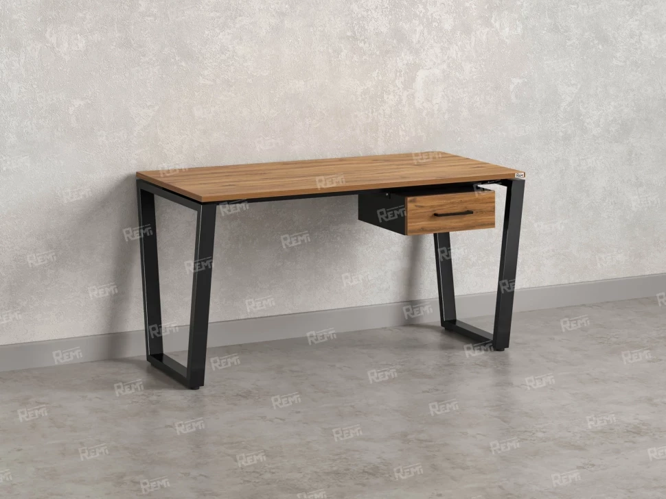 Стол прямой с подвесной тумбой, U-опора 1800x600x750 RM034-18x6 Дуб Юстус/Черный