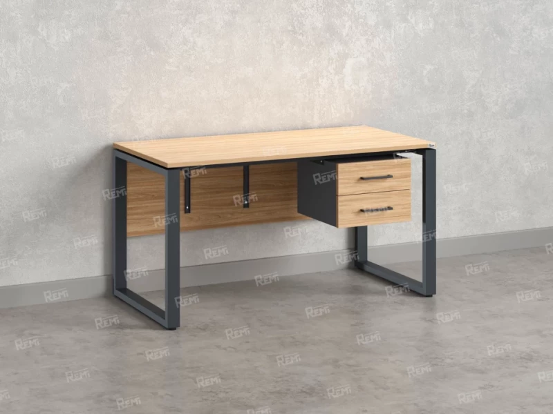 Стол прямой, подвесная тумба, ЛДСП экран, О-опора 1800x800x750 RM033-18x8 Вяз Швейцарский светлый/Серый