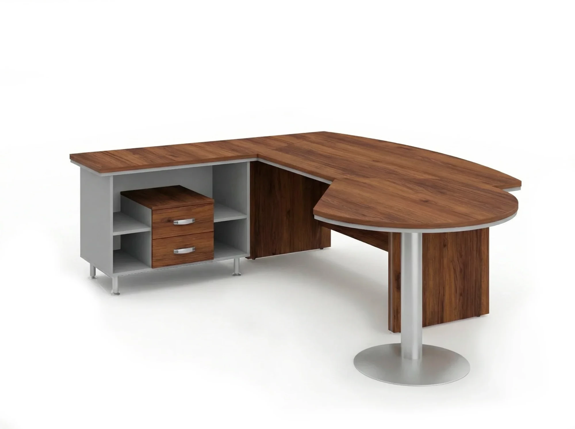 BRL RB072-235x200L Стол рук-ля L угл. бриф и тумба 2 ящ. 2350х2000х760 Орех Вармия/Серый вулканич.