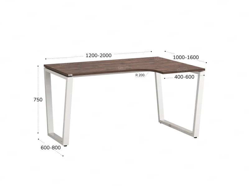 Стол угловой, U-опора, правый 1600x900/1200x750, RM050-16x9-12 Дуб Апрельский шоколад/Белый