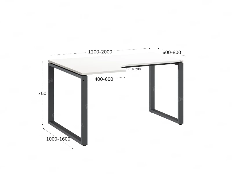 Стол угловой, О-опора, левый 1400x800/1000x750, RM055-14x8-10 Белый/Серый