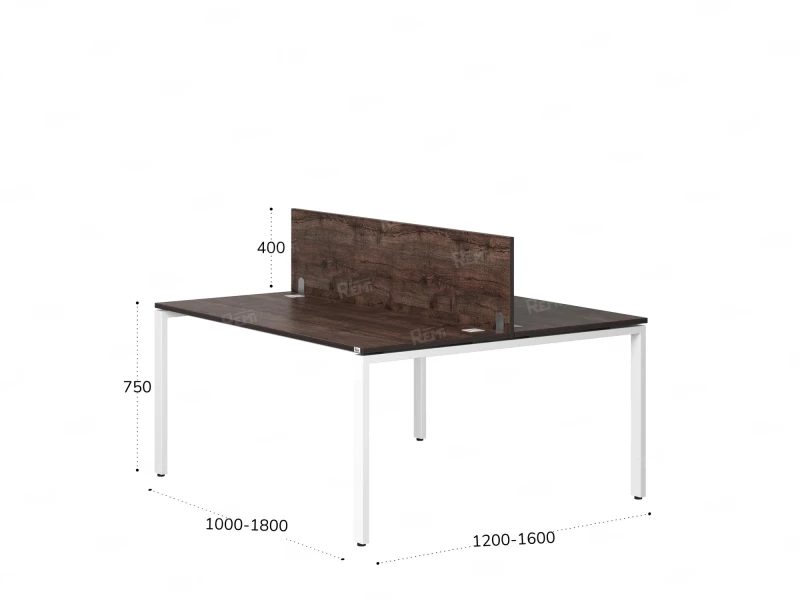Бенч-система, 2 рабочих места, с одним экраном ЛДСП 1000x1200x750 RM165-2-10x12 Дуб Апрельский шоколад/Белый