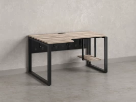Стол угловой, экран металл, О-опора, левый 1400x600/900x750, RM056-14x6-9 Дуб Маувелла/Черный