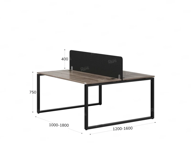 Бенч-система, 2 рабочих места, с одним тканевым экраном 1200x1200x750 RM169-1-12x12 Дуб Маувелла/Черный