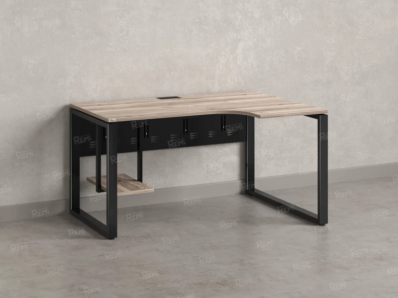 Стол угловой, экран металл, О-опора, правый 1800x600/900x750, RM057-18x6-9 Дуб Маувелла/Черный