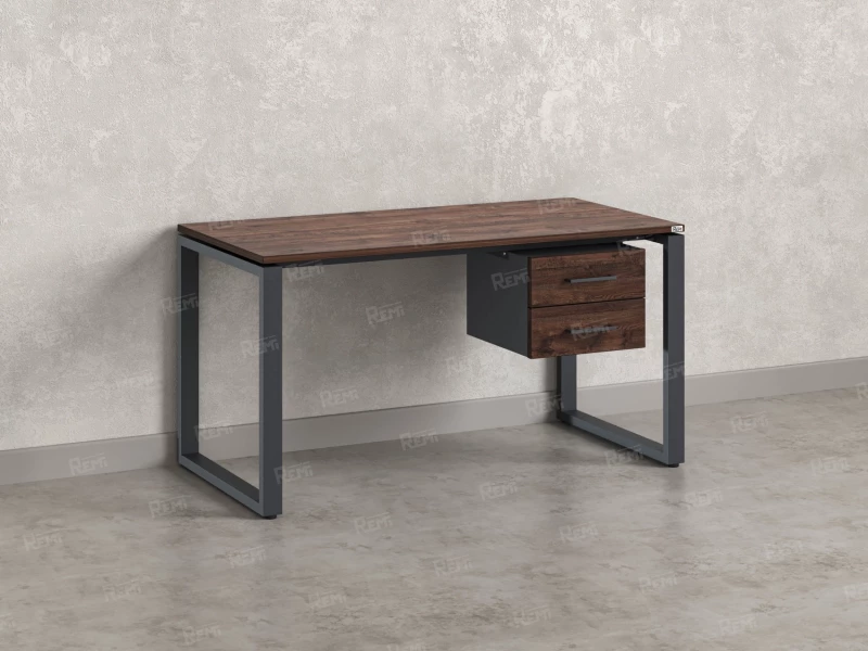 Стол прямой с подвесной тумбой 2 ящика, О-опора 2000x700x750 RM037-20x7 Дуб Апрельский шоколад/Серый