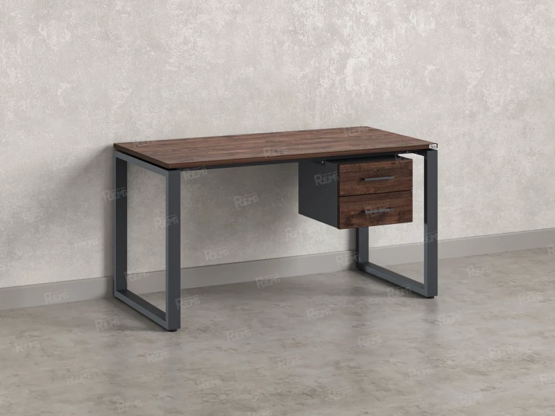 Стол прямой с подвесной тумбой 2 ящика, О-опора 2000x700x750 RM037-20x7 Дуб Апрельский шоколад/Серый