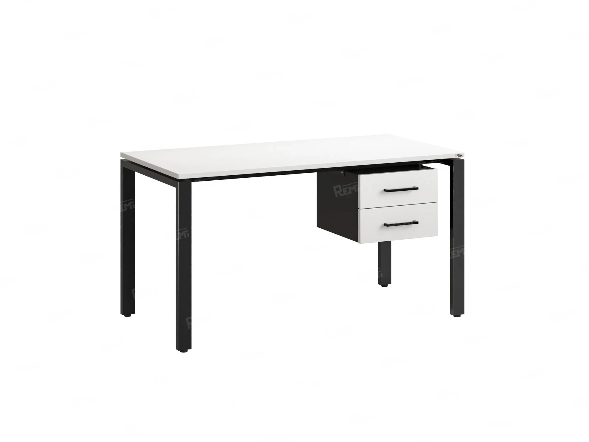 Стол прямой с подвесной тумбой 2 ящика, П-опора 2000x800x750 RM039-20x8 Белый/Черный