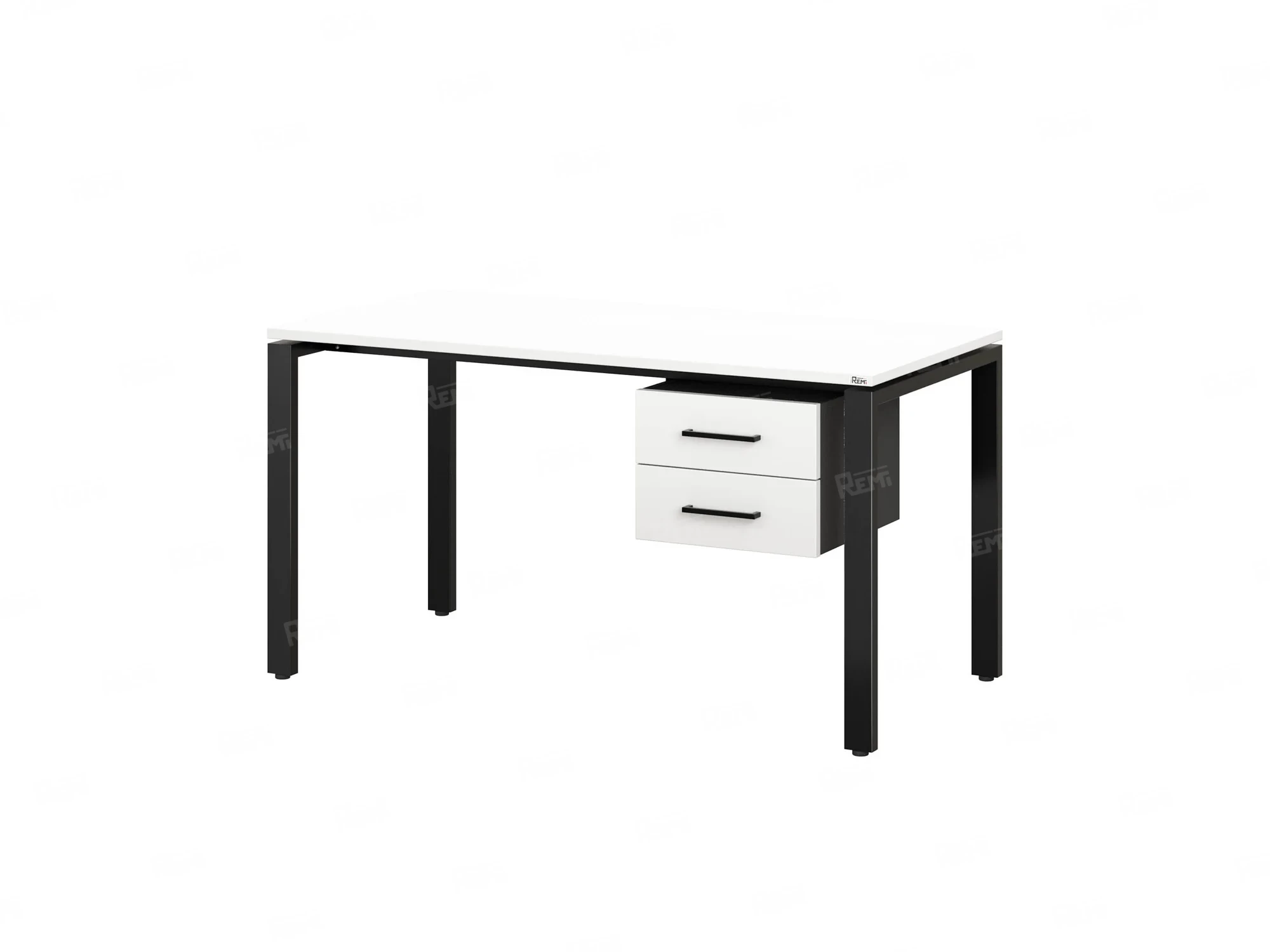 Стол прямой с подвесной тумбой 2 ящика, П-опора 2000x800x750 RM039-20x8 Белый/Черный