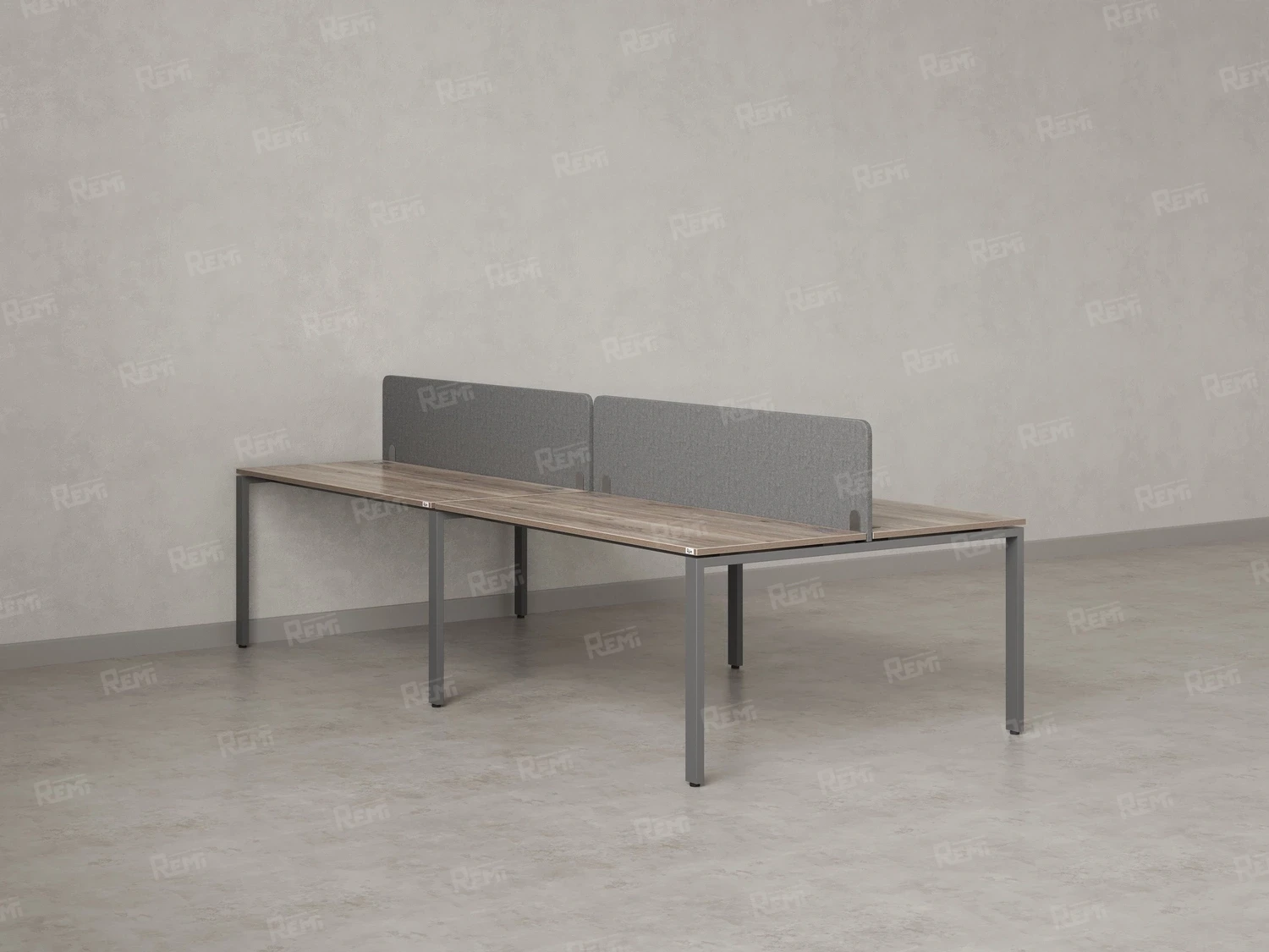 Бенч-система, 4 рабочих места, на П-образных опорах, 2 тканевых экранов 2800x1400x750 RM166-3-14x14 Дуб Маувелла/Серый