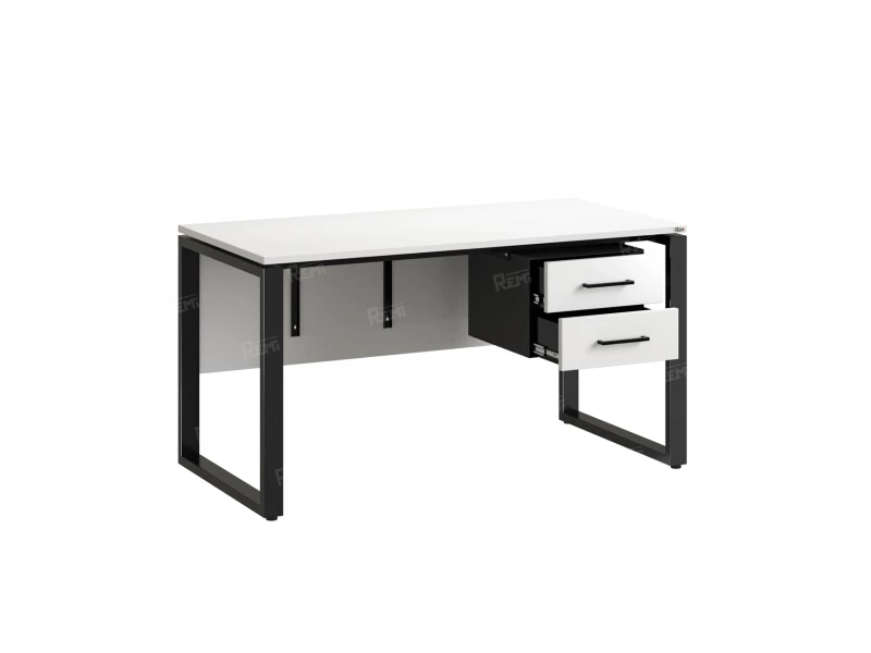Стол прямой, подвесная тумба, ЛДСП экран, О-опора 1600x600x750 RM033-16x6 Белый/Черный