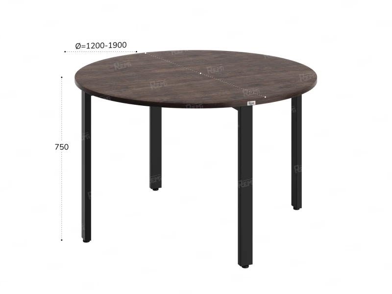 Круглый стол на П-образных опорах 1400x1400x750 RM186-14x14 Дуб Апрельский шоколад/Черный