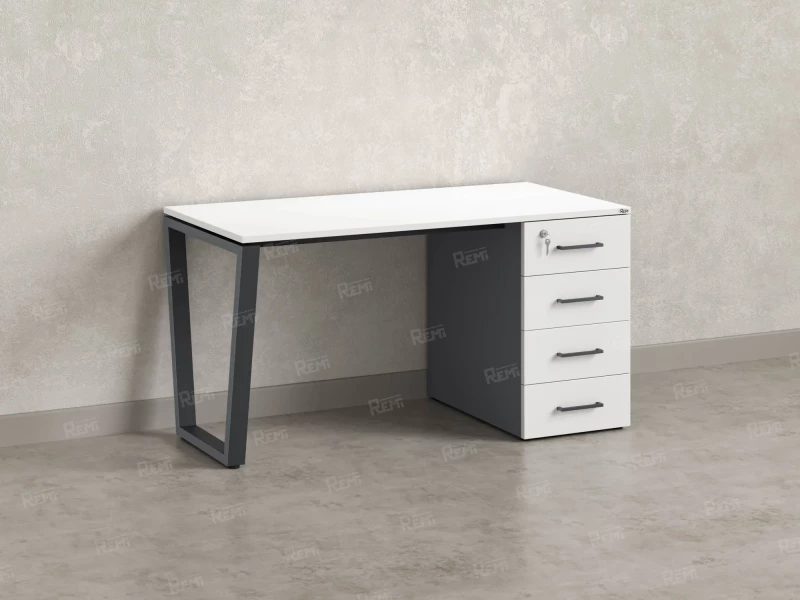 Стол прямой с тумбой на U-образных опоре, правый 1800x700x750 RM101-18x7 Белый/Серый