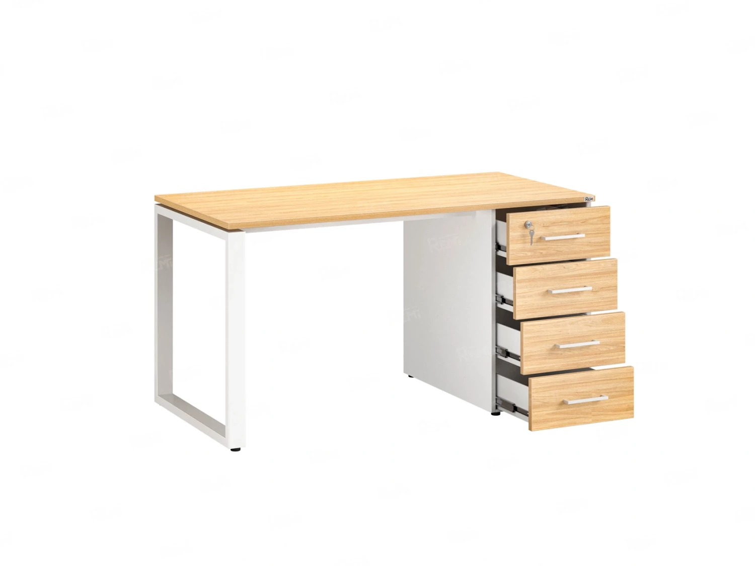 Стол прямой с тумбой на О-образных опоре, правый 1600x700x750 RM105-16x7 Вяз Швейцарский светлый/Белый