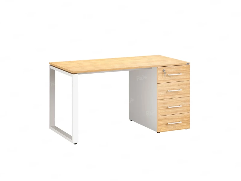 Стол прямой с тумбой на О-образных опоре, правый 1600x700x750 RM105-16x7 Вяз Швейцарский светлый/Белый