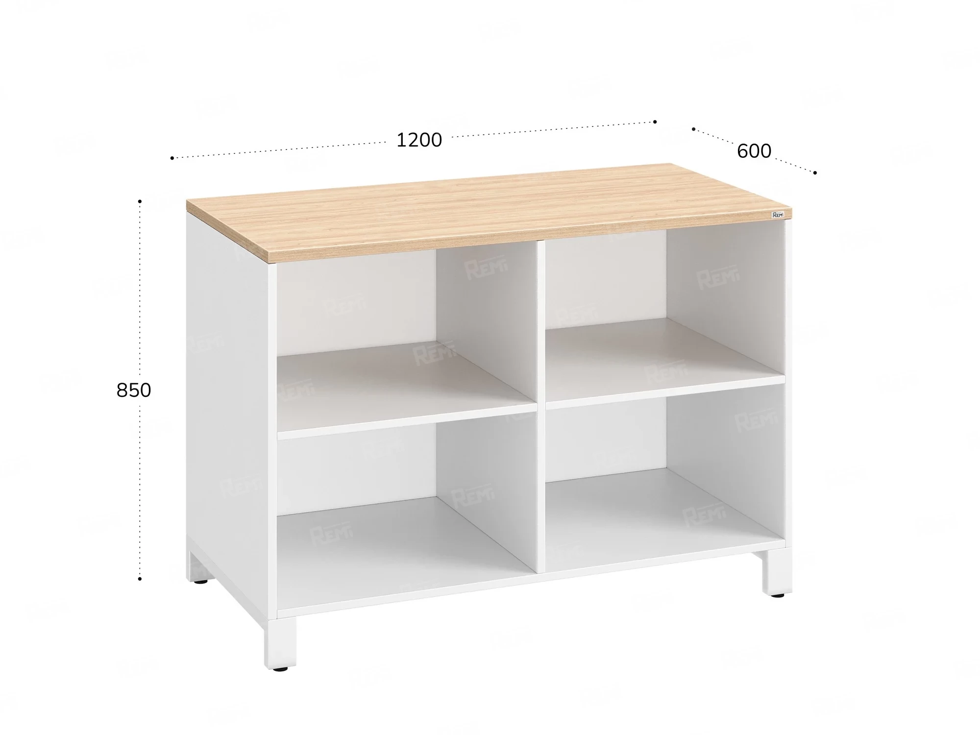 Стеллаж низкий, 4 ячейки 1200х600х850 RM145-12x6 Вяз Швейцарский светлый/Белый