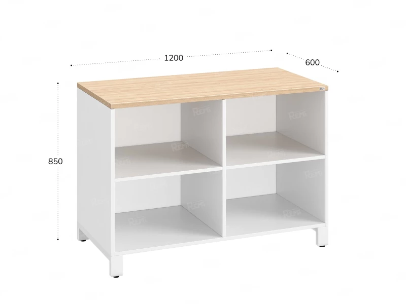 Стеллаж низкий, 4 ячейки 1200х600х850 RM145-12x6 Вяз Швейцарский светлый/Белый