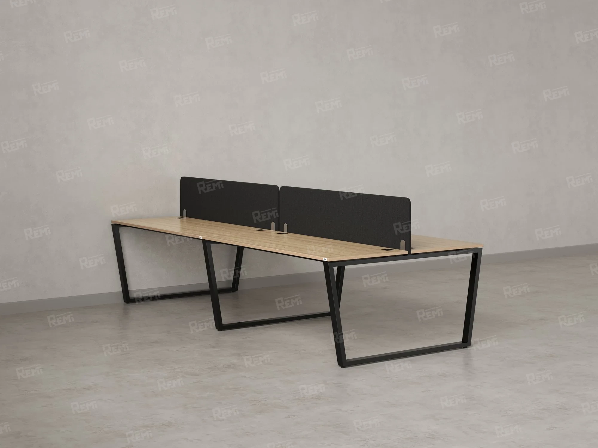 Бенч-система, 4 рабочих места, на U-образных опорах, 2 тканевых экранов 3600x1600x750 RM173-3-18x16 Вяз Швейцарский светлый/Черный