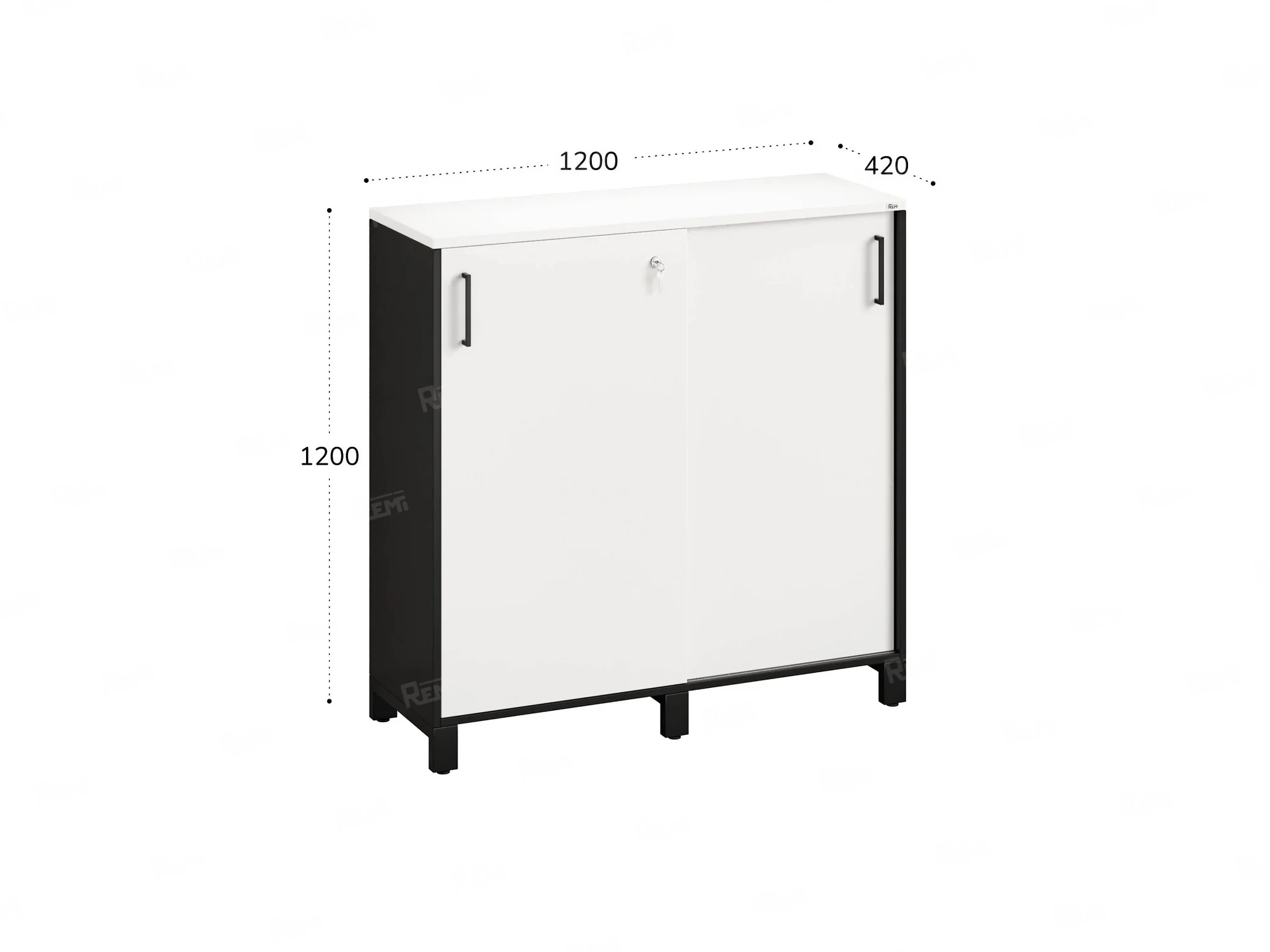 Шкаф-купе низкий, 3 полки 1200x420x1200 RM128-120x42 Белый/Черный