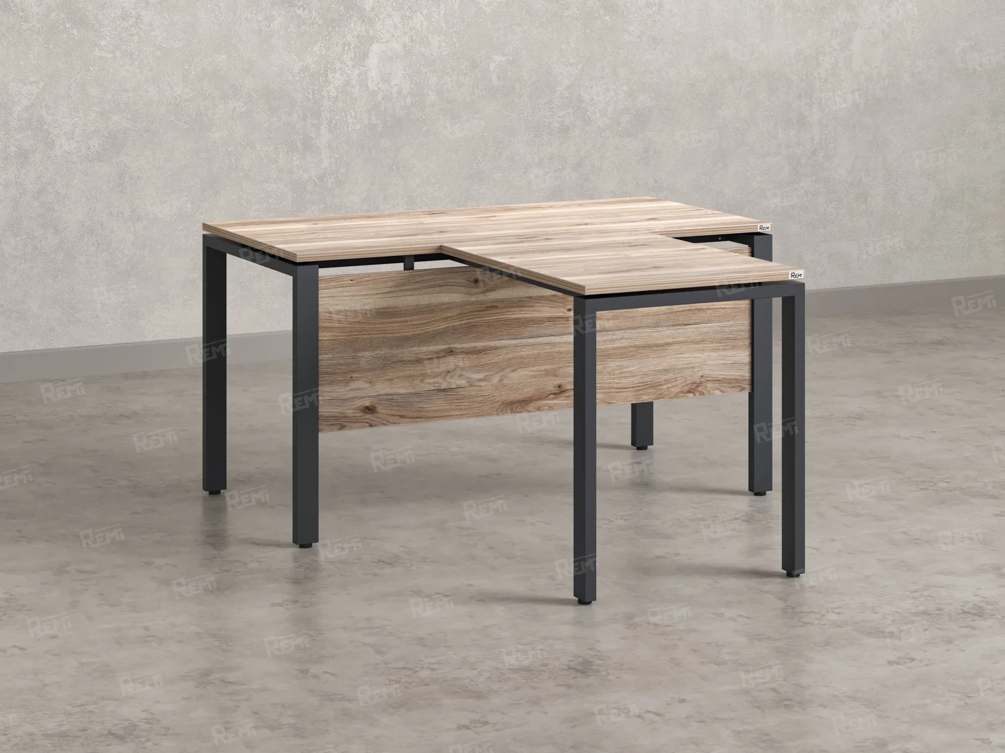 Стол с брифингом с парящей столешницей на П-образных опорах с экраном ЛДСП RM043-18x6 1800x2400x750 Дуб Маувелла/Серый