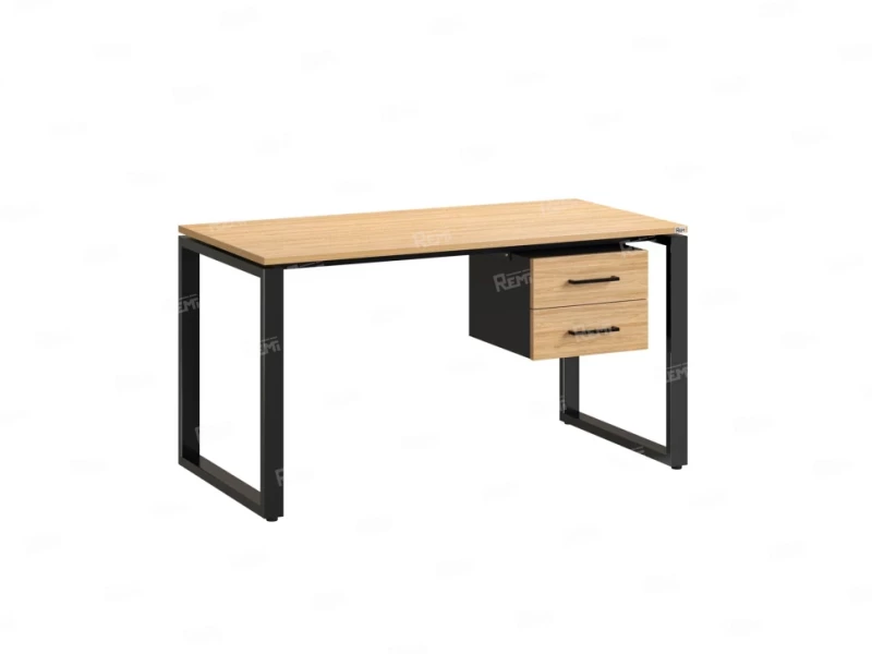Стол прямой с подвесной тумбой 2 ящика, О-опора 1800x600x750 RM037-18x6 Вяз Швейцарский светлый/Черный