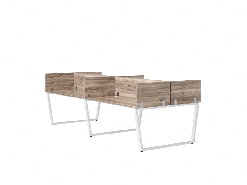 Бенч-система, 4 рабочих места, на U-образных опорах, 8 ЛДСП экранов 2000x1600x750 RM173-2-10x16 Дуб Маувелла/Белый