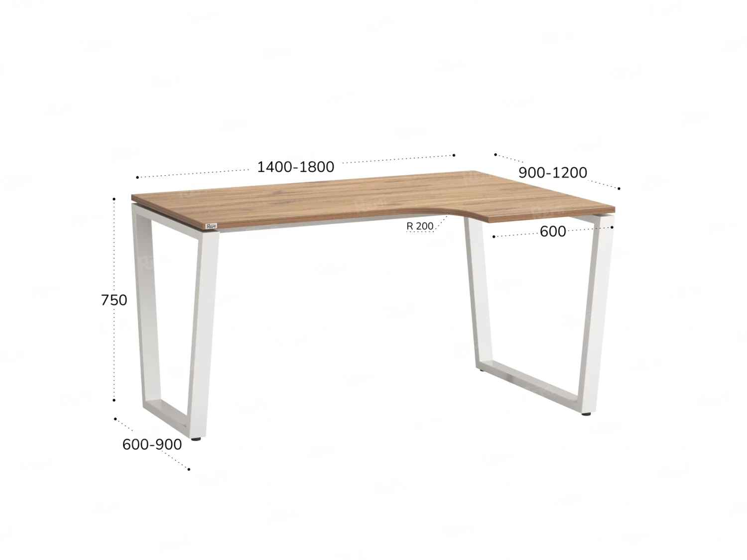 Стол угловой, U-опора, правый 1400x600/900x750, RM050-14x6-9 Дуб Юстус/Белый