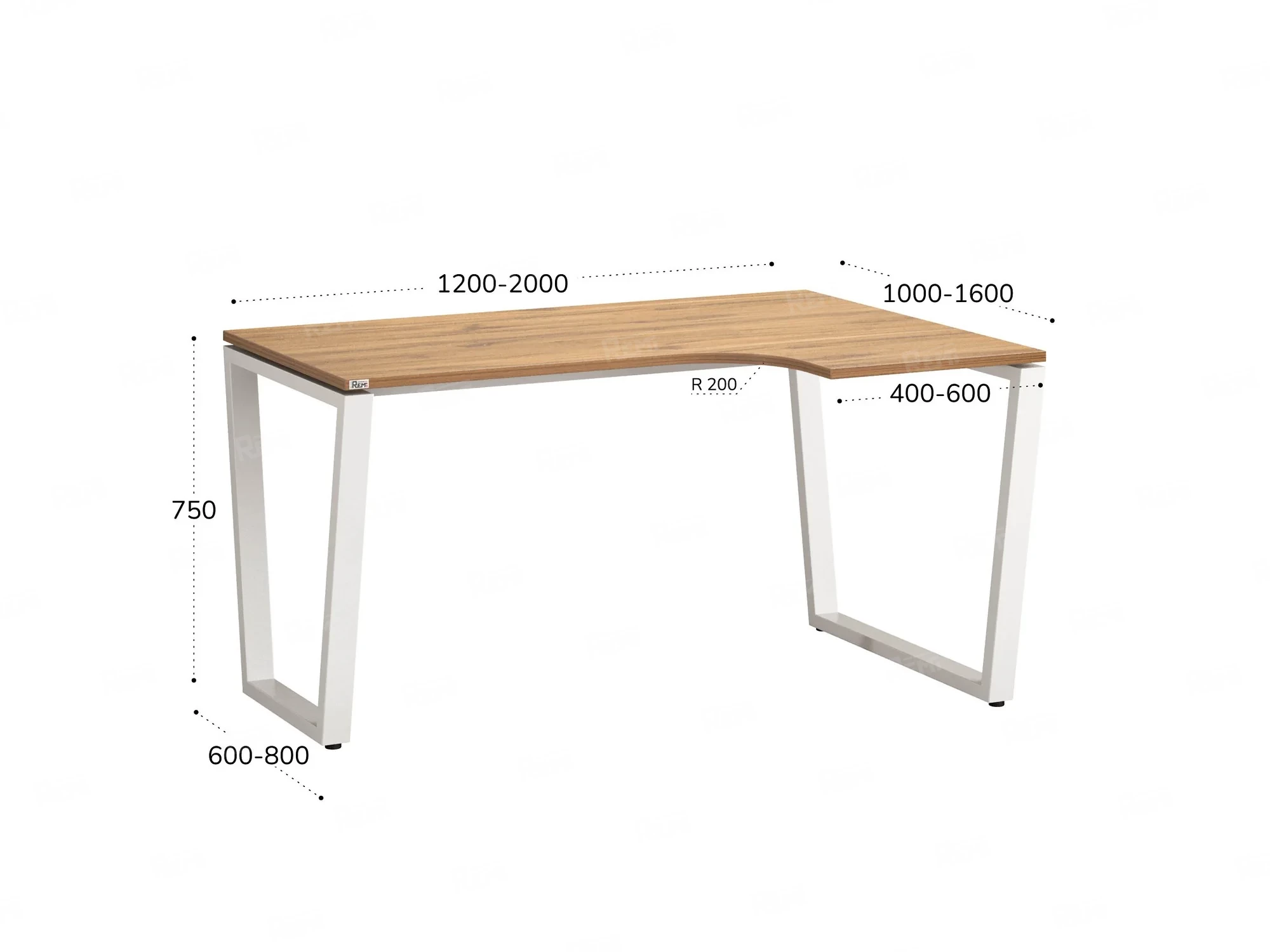 Стол угловой, U-опора, правый 1400x600/900x750, RM050-14x6-9 Дуб Юстус/Белый