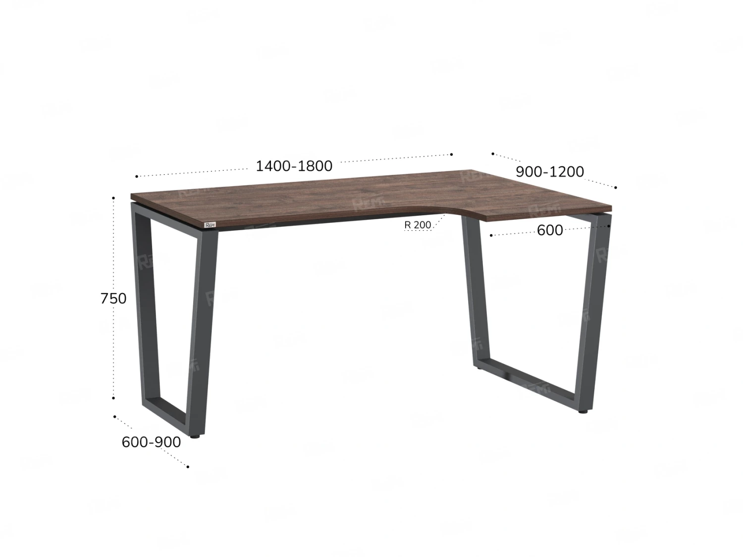 Стол угловой, U-опора, правый 1600x900/1200x750, RM050-16x9-12 Дуб Апрельский шоколад/Серый