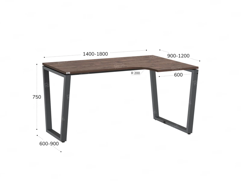Стол угловой, U-опора, правый 1600x900/1200x750, RM050-16x9-12 Дуб Апрельский шоколад/Серый