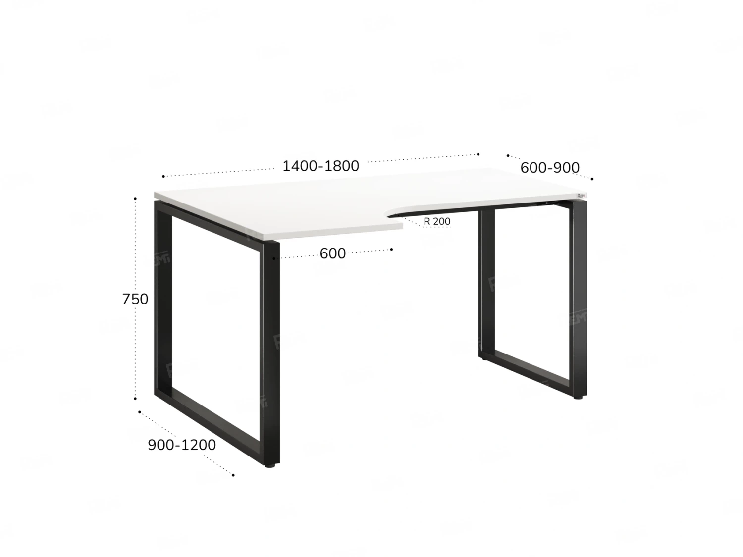 Стол угловой, О-опора, левый 1400x800/1000x750, RM055-14x8-10 Белый/Черный