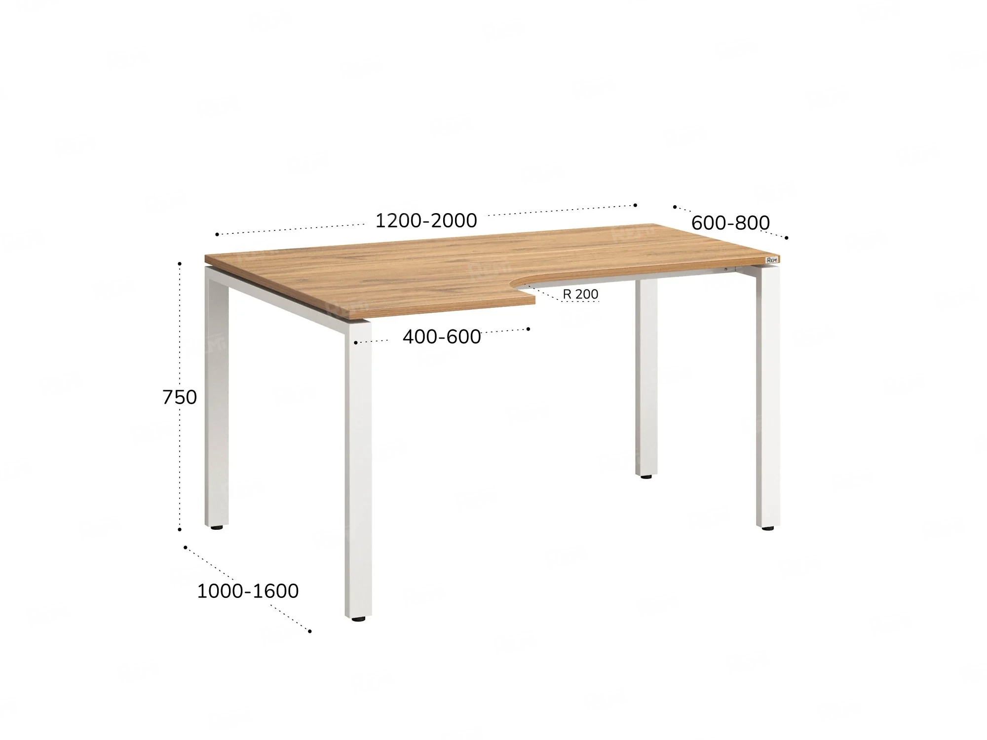 Стол угловой, П-опора, левый 1600x600/900x750, RM053-16x6-9 Дуб Юстус/Белый
