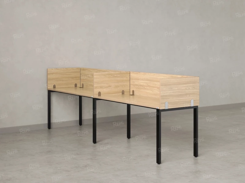 Бенч-система в 1 ряд, 2 рабочих места 5 ЛДСП экранов 3200x600x750 RM167-2-32x6 Вяз Швейцарский светлый/Черный