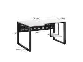Стол угловой, экран металл, О-опора, правый 1400x800/1000x750, RM057-14x8-10 Белый/Черный