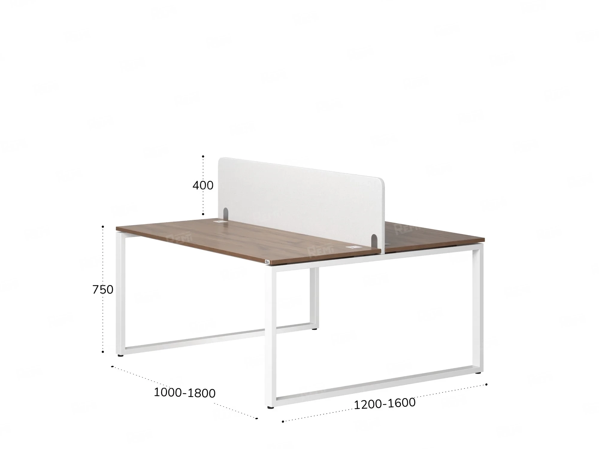 Бенч-система, 2 рабочих места, с одним тканевым экраном 1200x1200x750 RM169-1-12x12 Дуб Юстус/Белый